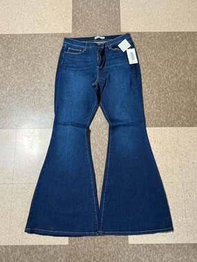 JustFab Dark Wash High Rise Super Flare Bell Bottom Jeans